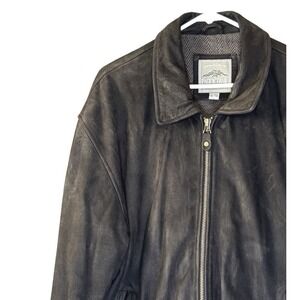 VTG Y2K Distressed Leather Bomber Jacket Mens Large 90s Dark Brown Urban Grunge